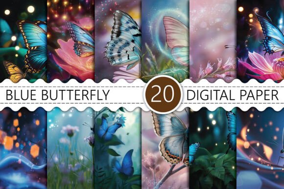 Blue Butterfly Digital Paper: 20 Versatile Designs for Creatives