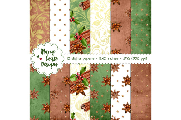 Christmas Spice Backgrounds: Watercolor & Gold Foil Designs