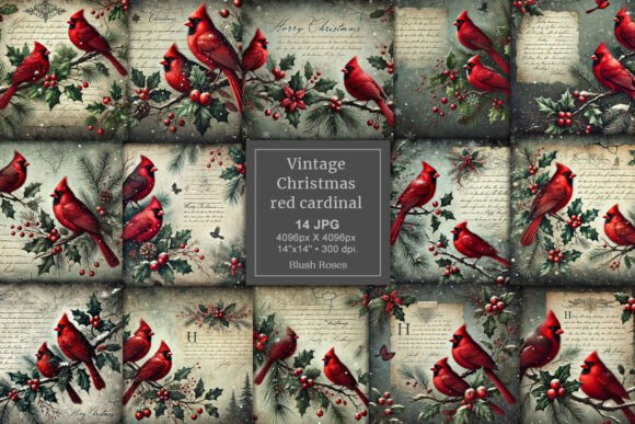Vintage Christmas Red Cardinal Paper JPG: A Designer's Asset